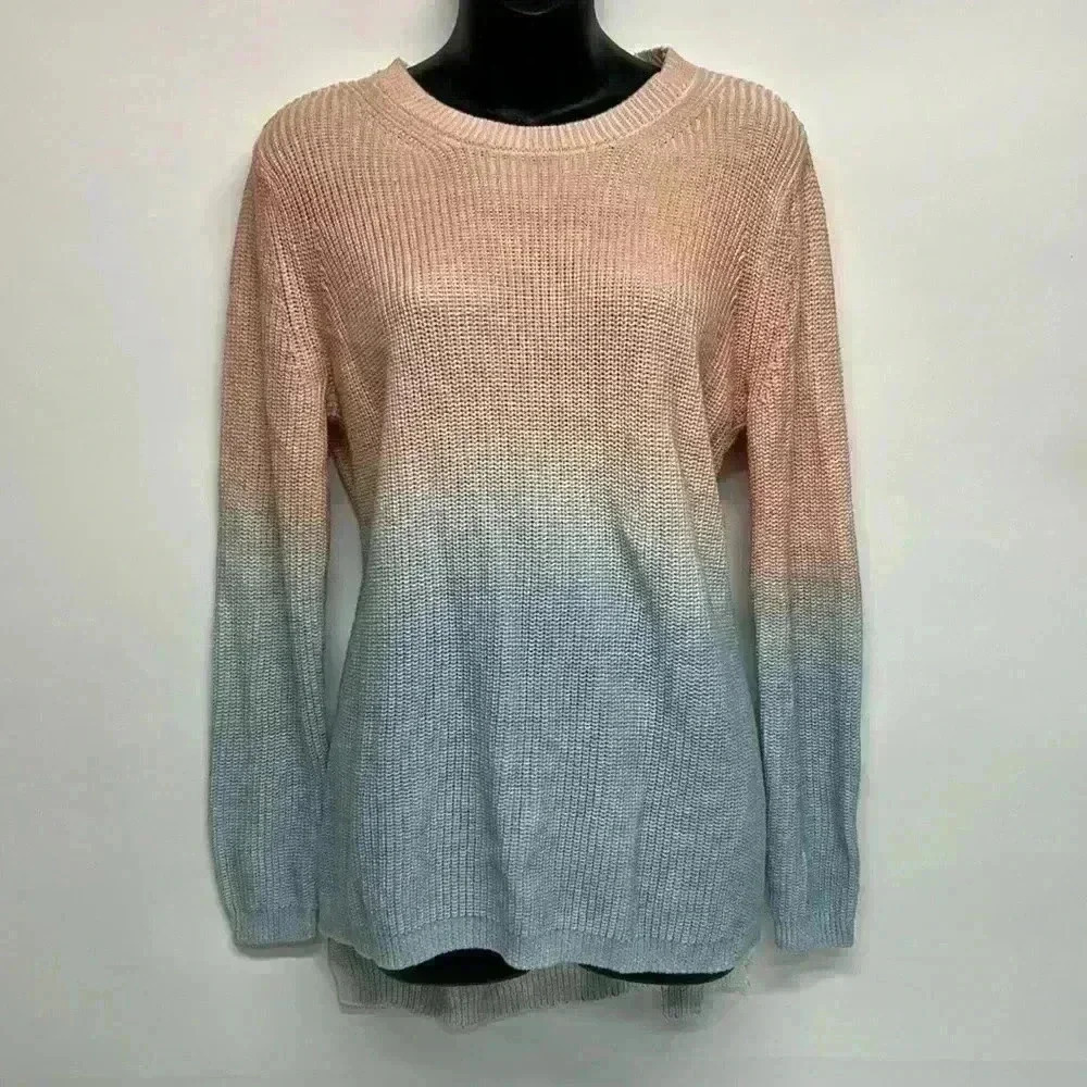 100% cotton 525 America hombre sweater pink to blue long sleeve small